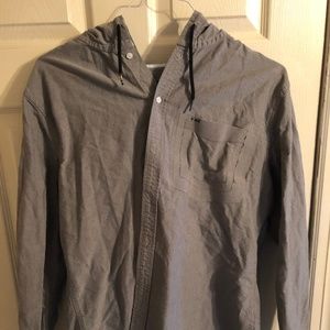 Gray Button Down shirt with hoodie attached